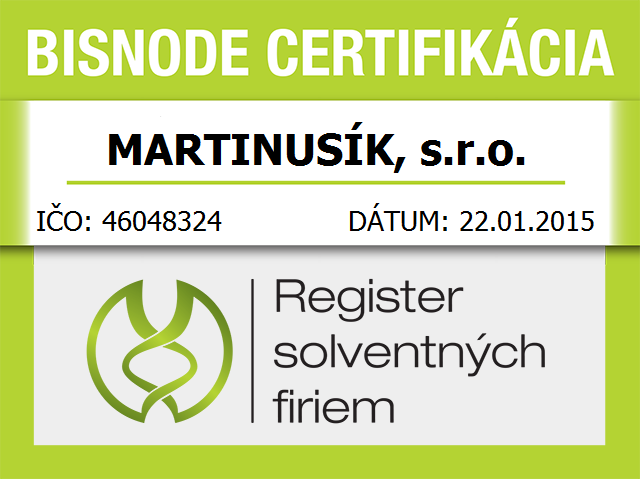 Certifikát solventnej firmy - MARTINUSÍK, s.r.o.